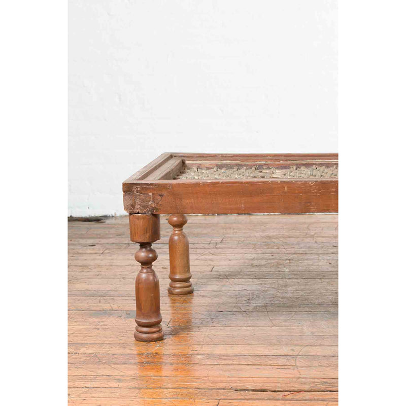 Indian Antique Window Grate Made into a Coffee Table with Turned Baluster Legs-6. Asian & Chinese Furniture, Art, Antiques, Vintage Home Décor for sale at FEA Home