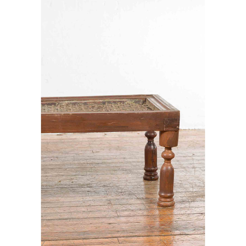 Indian Antique Window Grate Made into a Coffee Table with Turned Baluster Legs-7. Asian & Chinese Furniture, Art, Antiques, Vintage Home Décor for sale at FEA Home