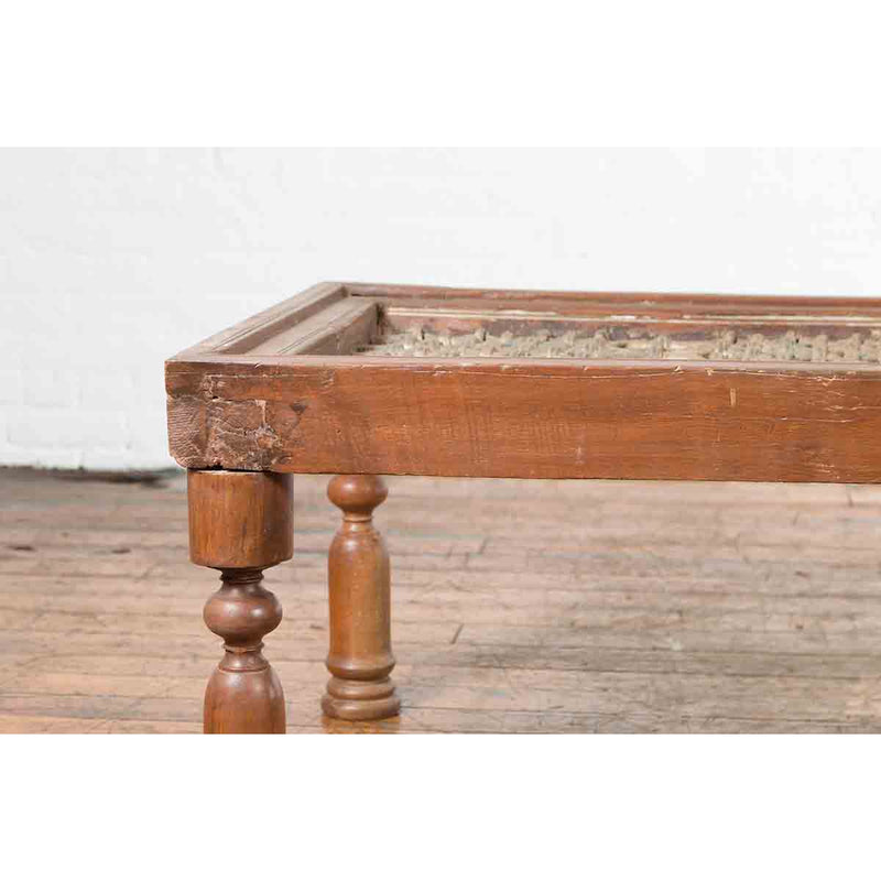 Indian Antique Window Grate Made into a Coffee Table with Turned Baluster Legs-8. Asian & Chinese Furniture, Art, Antiques, Vintage Home Décor for sale at FEA Home