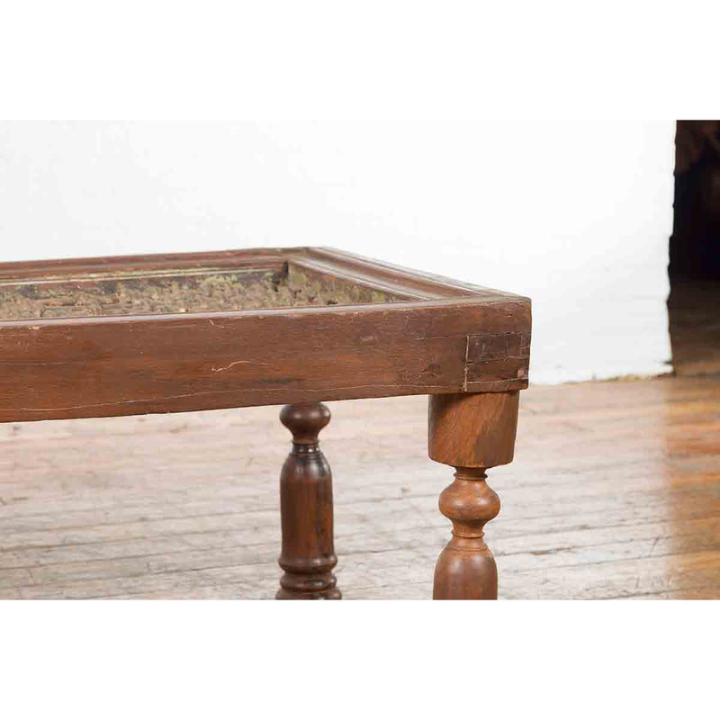 Indian Antique Window Grate Made into a Coffee Table with Turned Baluster Legs-9. Asian & Chinese Furniture, Art, Antiques, Vintage Home Décor for sale at FEA Home