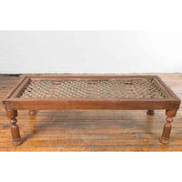 Indian Antique Window Grate Made into a Coffee Table with Turned Baluster Legs
