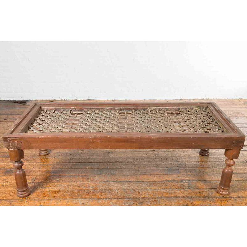 Indian Antique Window Grate Made into a Coffee Table with Turned Baluster Legs-10. Asian & Chinese Furniture, Art, Antiques, Vintage Home Décor for sale at FEA Home
