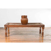 Indian Antique Window Grate Made into a Coffee Table with Turned Baluster Legs