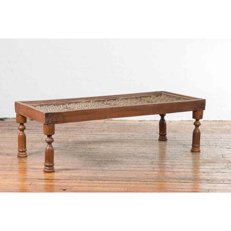 Indian Antique Window Grate Made into a Coffee Table with Turned Baluster Legs-5. Asian & Chinese Furniture, Art, Antiques, Vintage Home Décor for sale at FEA Home