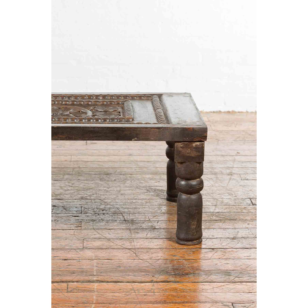 Indian 19th Century Small Wooden Coffee Table with Carved Floral Motifs-6. Asian &amp; Chinese Furniture, Art, Antiques, Vintage Home Décor for sale at FEA Home