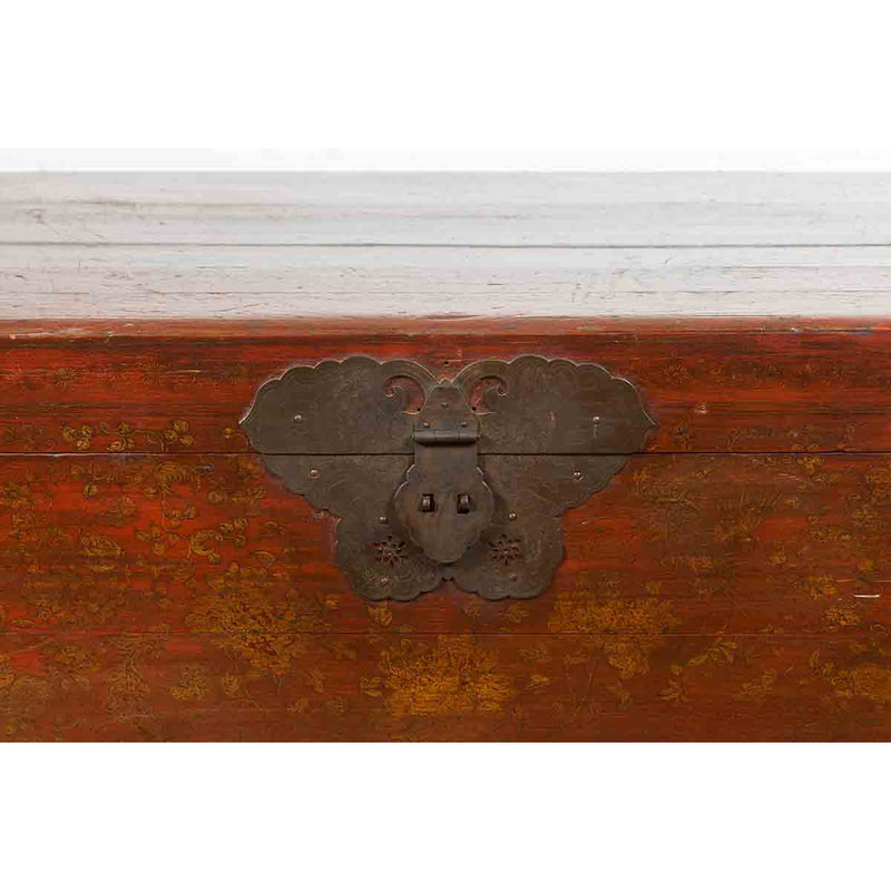Chinese 19th Century Qing Dynasty Blanket Chest with Cinnabar Patina
