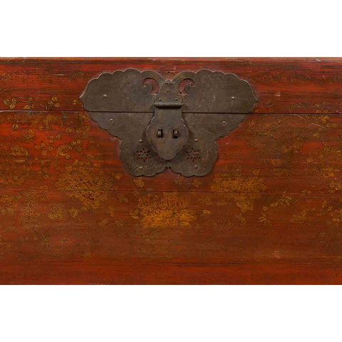 Chinese 19th Century Qing Dynasty Blanket Chest with Cinnabar Patina