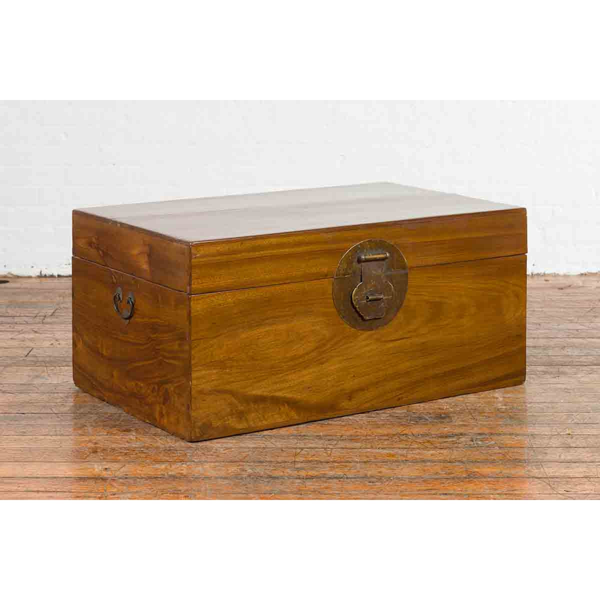 Antique Chinese Early 20th Century Elmwood Blanket Chest with Brass Hardware-2. Asian & Chinese Furniture, Art, Antiques, Vintage Home Décor for sale at FEA Home