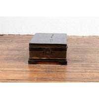 Chinese Qing Dynasty 19th Century Black Lacquer Blanket Chest with Rattan Inlay