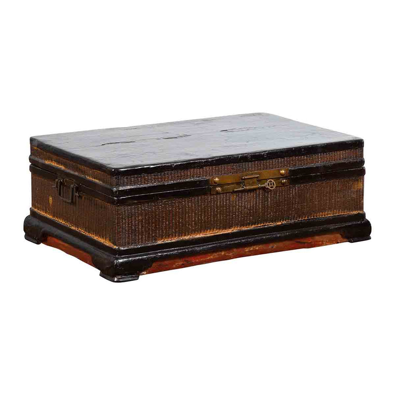 Chinese Qing Dynasty 19th Century Black Lacquer Blanket Chest with Rattan Inlay- Asian Antiques, Vintage Home Decor & Chinese Furniture - FEA Home