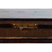 Chinese Qing Dynasty 19th Century Black Lacquer Blanket Chest with Rattan Inlay