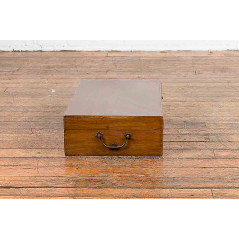 Chinese Vintage Blanket Chest with Traditional Brass Hardware and Handles