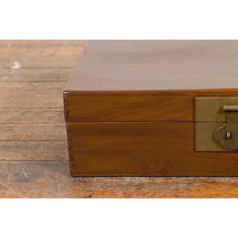 Chinese Vintage Blanket Chest with Traditional Brass Hardware and Handles
