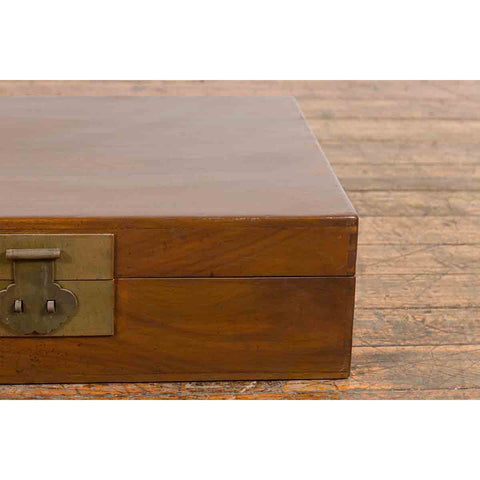 Chinese Vintage Blanket Chest with Traditional Brass Hardware and Handles