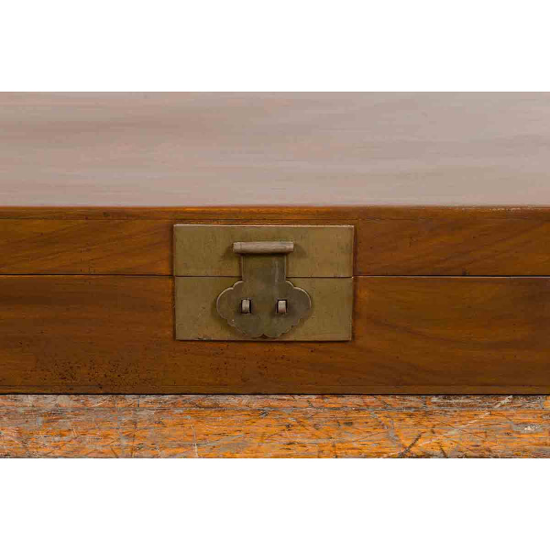Chinese Vintage Blanket Chest with Traditional Brass Hardware and Handles