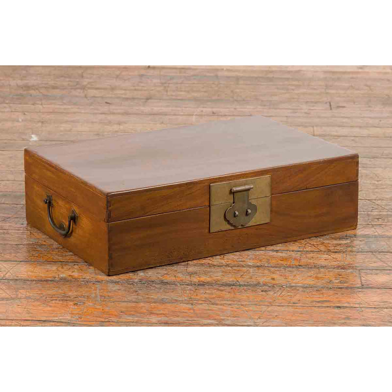 Chinese Vintage Blanket Chest with Traditional Brass Hardware and Handles