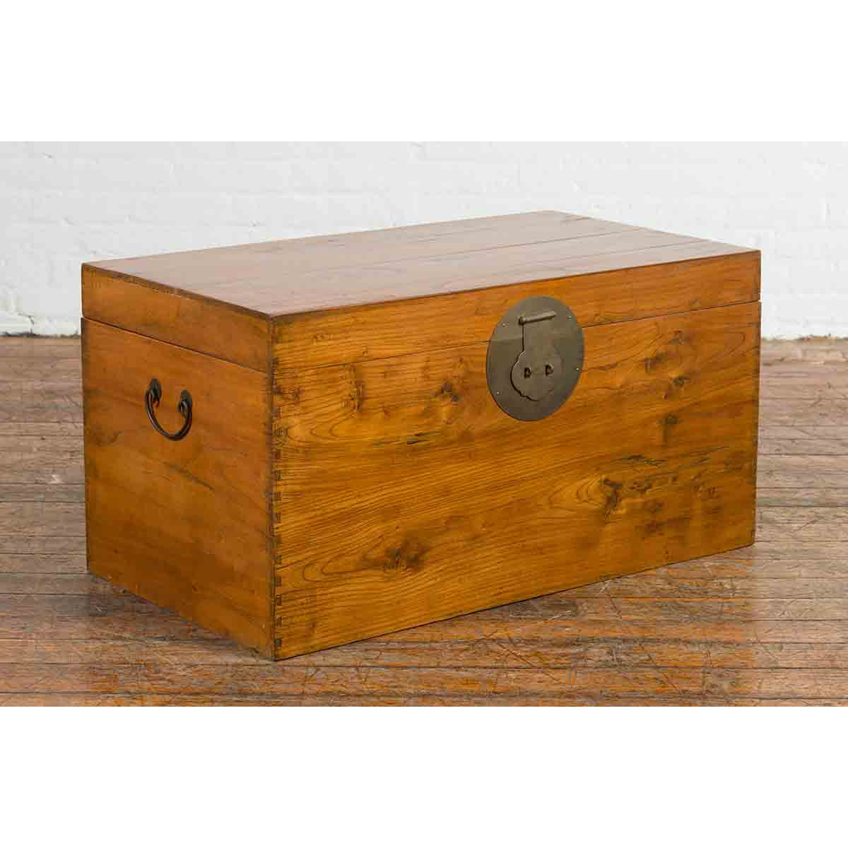 Large Vintage Chinese Wooden Blanket Chest with Brass Medallion Lock-2. Asian & Chinese Furniture, Art, Antiques, Vintage Home Décor for sale at FEA Home