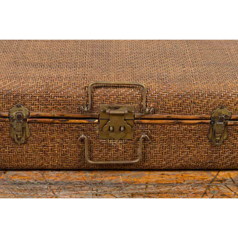 Indian Vintage Bamboo and Woven Rattan Suitcase with Brass Hardware-YN7157-8. Asian & Chinese Furniture, Art, Antiques, Vintage Home Décor for sale at FEA Home