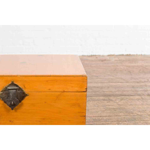 Chinese Early 20th Century Elmwood Blanket Chest with Brass Hardware