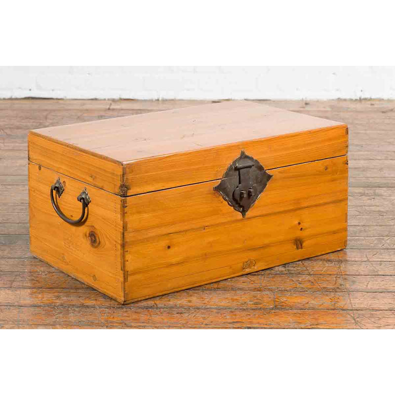 Early 20th Century Natural Elmwood Blanket Chest with Brass Side Handles-2. Asian & Chinese Furniture, Art, Antiques, Vintage Home Décor for sale at FEA Home