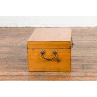 Early 20th Century Natural Elmwood Blanket Chest with Brass Side Handles
