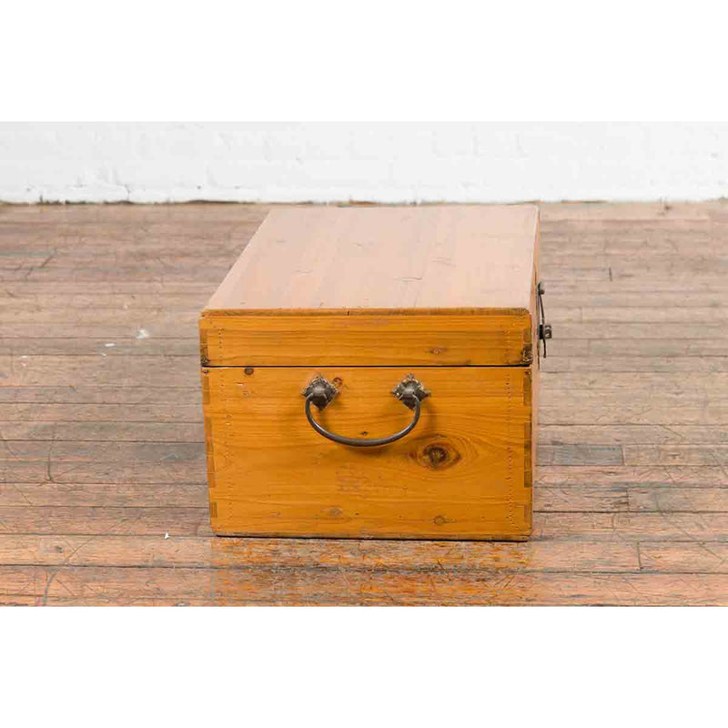 Early 20th Century Natural Elmwood Blanket Chest with Brass Side Handles-13. Asian & Chinese Furniture, Art, Antiques, Vintage Home Décor for sale at FEA Home