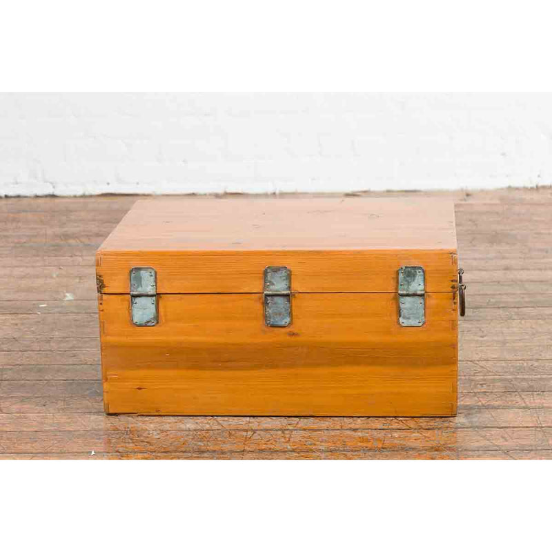 Early 20th Century Natural Elmwood Blanket Chest with Brass Side Handles-14. Asian & Chinese Furniture, Art, Antiques, Vintage Home Décor for sale at FEA Home