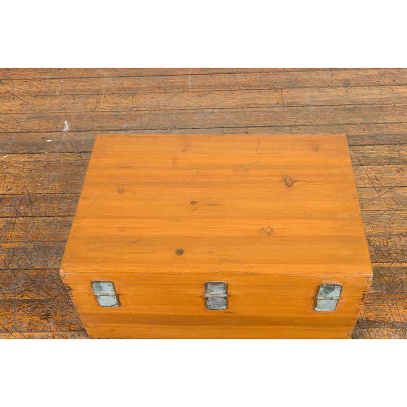 Early 20th Century Natural Elmwood Blanket Chest with Brass Side Handles-15. Asian & Chinese Furniture, Art, Antiques, Vintage Home Décor for sale at FEA Home