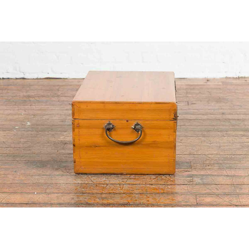 Early 20th Century Natural Elmwood Blanket Chest with Brass Side Handles-16. Asian & Chinese Furniture, Art, Antiques, Vintage Home Décor for sale at FEA Home