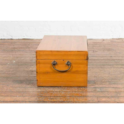 Early 20th Century Natural Elmwood Blanket Chest with Brass Side Handles-16. Asian & Chinese Furniture, Art, Antiques, Vintage Home Décor for sale at FEA Home