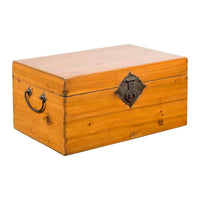 Early 20th Century Natural Elmwood Blanket Chest with Brass Side Handles