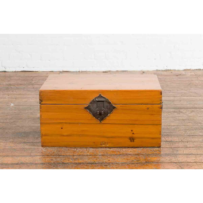 Early 20th Century Natural Elmwood Blanket Chest with Brass Side Handles-3. Asian & Chinese Furniture, Art, Antiques, Vintage Home Décor for sale at FEA Home