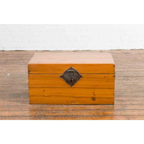 Early 20th Century Natural Elmwood Blanket Chest with Brass Side Handles-3. Asian & Chinese Furniture, Art, Antiques, Vintage Home Décor for sale at FEA Home
