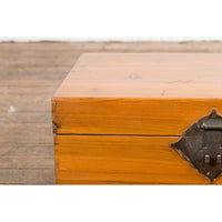 Early 20th Century Natural Elmwood Blanket Chest with Brass Side Handles