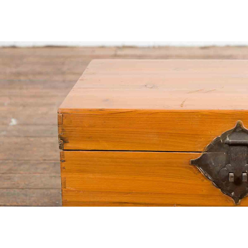 Early 20th Century Natural Elmwood Blanket Chest with Brass Side Handles-7. Asian & Chinese Furniture, Art, Antiques, Vintage Home Décor for sale at FEA Home