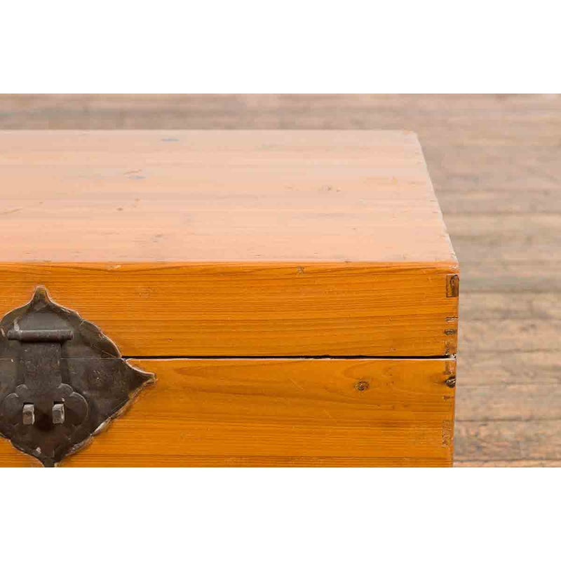 Early 20th Century Natural Elmwood Blanket Chest with Brass Side Handles-9. Asian & Chinese Furniture, Art, Antiques, Vintage Home Décor for sale at FEA Home