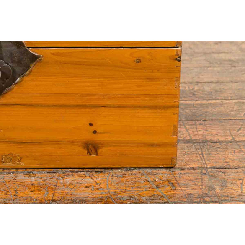 Early 20th Century Natural Elmwood Blanket Chest with Brass Side Handles-10. Asian & Chinese Furniture, Art, Antiques, Vintage Home Décor for sale at FEA Home