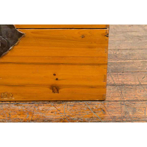 Early 20th Century Natural Elmwood Blanket Chest with Brass Side Handles-10. Asian & Chinese Furniture, Art, Antiques, Vintage Home Décor for sale at FEA Home