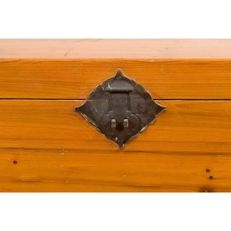 Early 20th Century Natural Elmwood Blanket Chest with Brass Side Handles-11. Asian & Chinese Furniture, Art, Antiques, Vintage Home Décor for sale at FEA Home