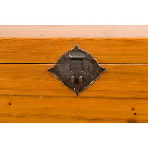 Early 20th Century Natural Elmwood Blanket Chest with Brass Side Handles-11. Asian & Chinese Furniture, Art, Antiques, Vintage Home Décor for sale at FEA Home