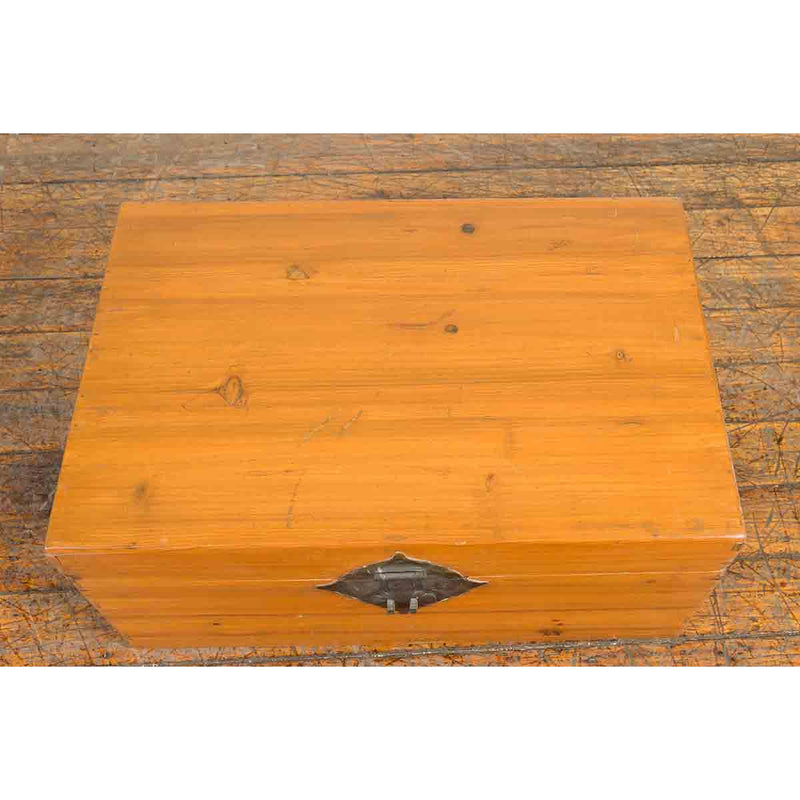 Early 20th Century Natural Elmwood Blanket Chest with Brass Side Handles-12. Asian & Chinese Furniture, Art, Antiques, Vintage Home Décor for sale at FEA Home