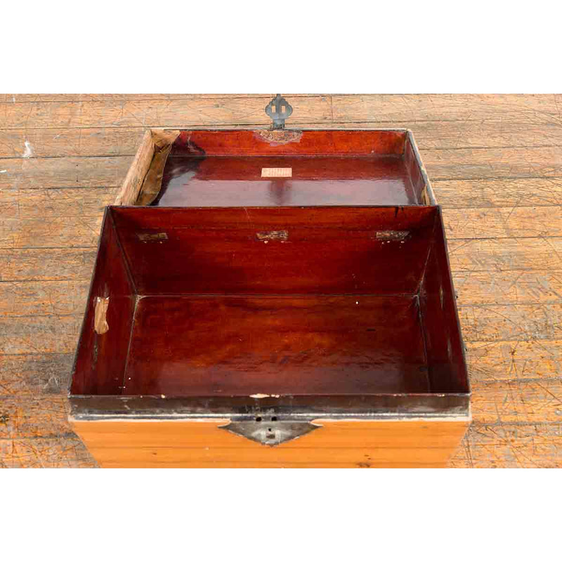 Early 20th Century Natural Elmwood Blanket Chest with Brass Side Handles-4. Asian & Chinese Furniture, Art, Antiques, Vintage Home Décor for sale at FEA Home