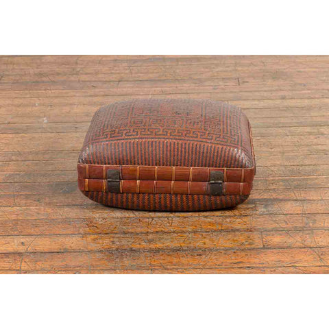 Vintage Chinese Woven Rattan and Bamboo Pillow Basket with Geometric Décor-YN7163-13. Asian & Chinese Furniture, Art, Antiques, Vintage Home Décor for sale at FEA Home