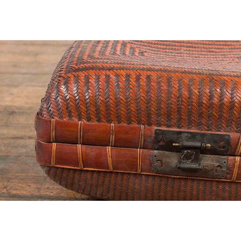 Vintage Chinese Woven Rattan and Bamboo Pillow Basket with Geometric Décor-YN7163-6. Asian & Chinese Furniture, Art, Antiques, Vintage Home Décor for sale at FEA Home
