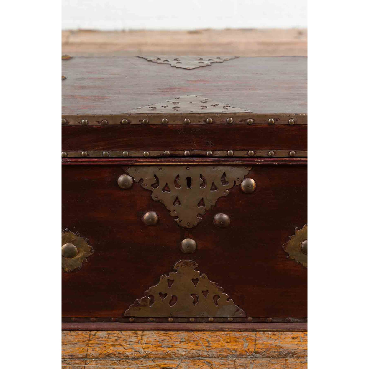 Indonesian 19th Century Wooden Blanket Chest with Detailed Brass Hardware-9. Asian &amp; Chinese Furniture, Art, Antiques, Vintage Home Décor for sale at FEA Home