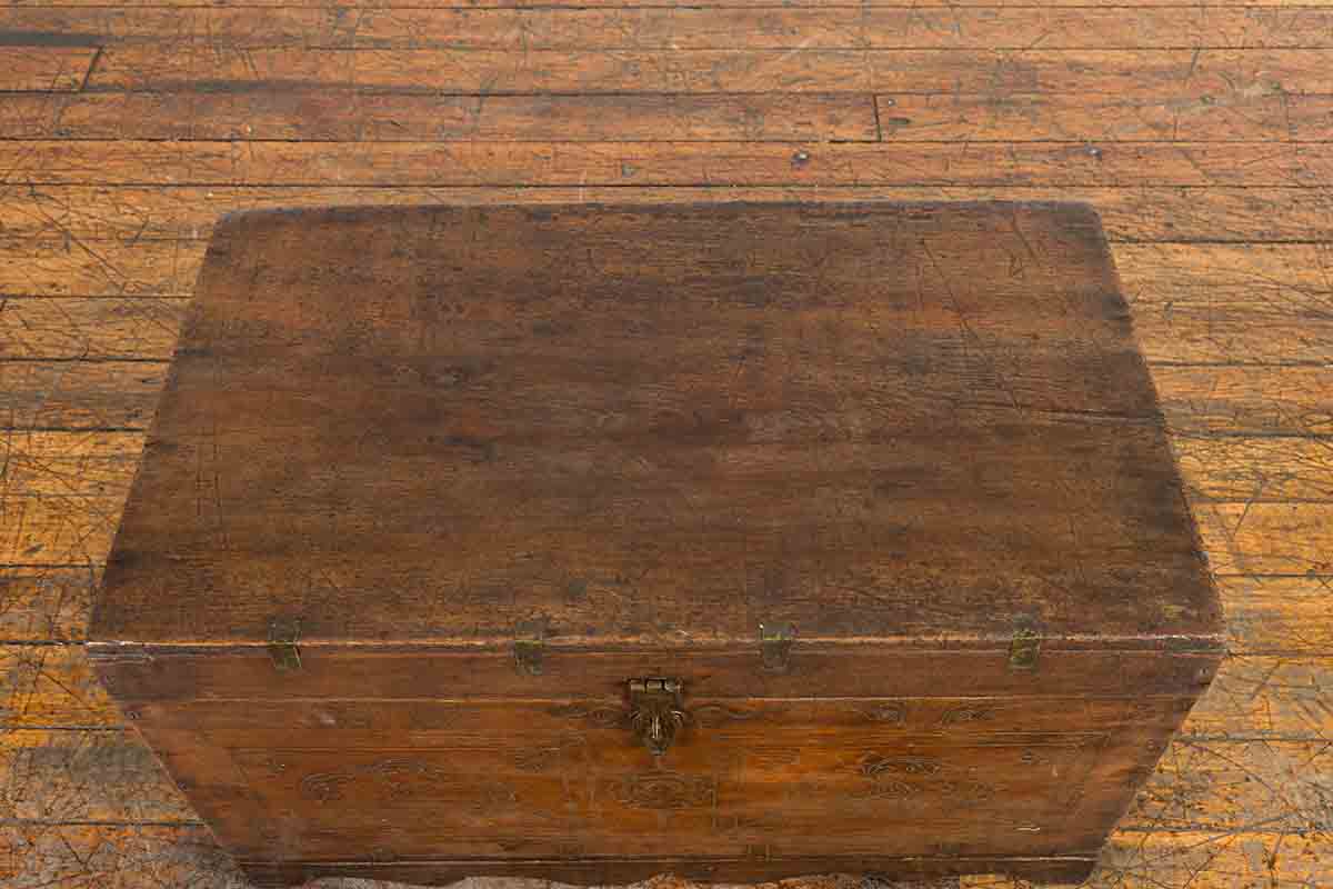 Indian Vintage Wedding Chest with Brass Foliage Décor and Multiple Compartments-18. Asian &amp; Chinese Furniture, Art, Antiques, Vintage Home Décor for sale at FEA Home