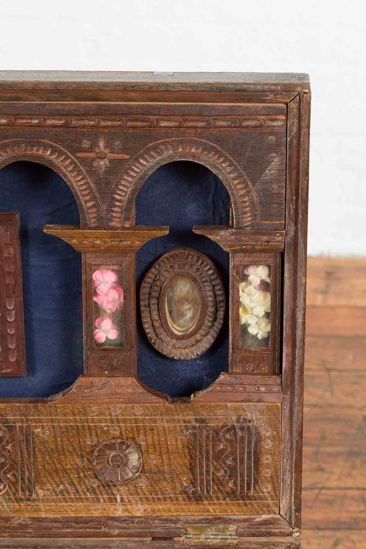Indian Vintage Wedding Chest with Brass Foliage Décor and Multiple Compartments-6. Asian &amp; Chinese Furniture, Art, Antiques, Vintage Home Décor for sale at FEA Home