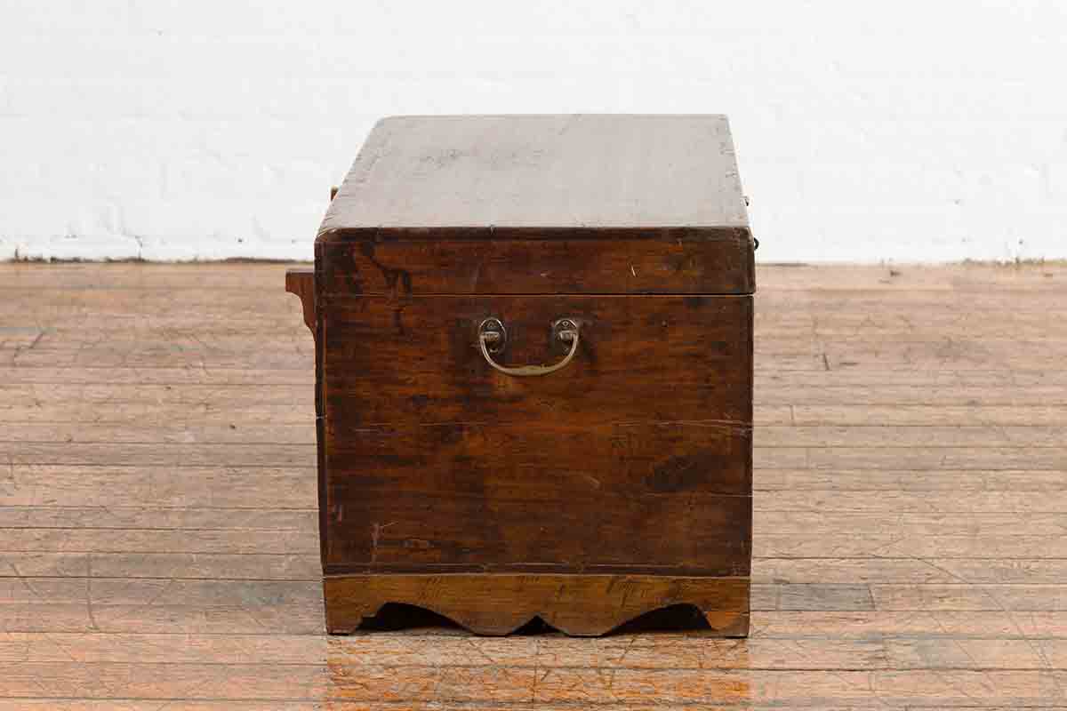 Indian Vintage Wedding Chest with Brass Foliage Décor and Multiple Compartments-19. Asian &amp; Chinese Furniture, Art, Antiques, Vintage Home Décor for sale at FEA Home