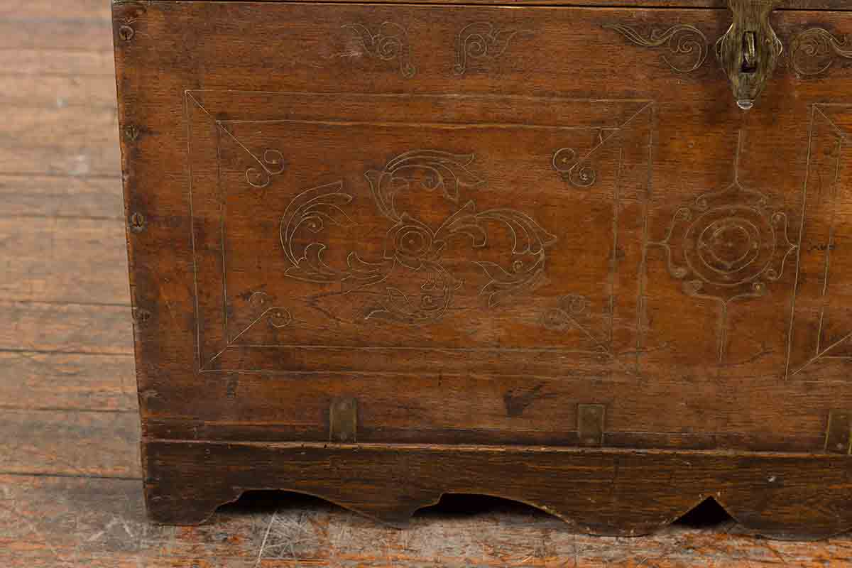 Indian Vintage Wedding Chest with Brass Foliage Décor and Multiple Compartments-11. Asian &amp; Chinese Furniture, Art, Antiques, Vintage Home Décor for sale at FEA Home