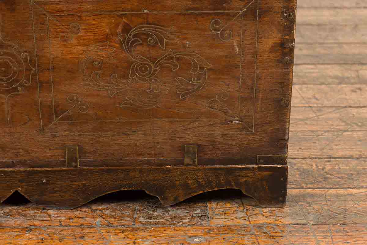 Indian Vintage Wedding Chest with Brass Foliage Décor and Multiple Compartments-13. Asian &amp; Chinese Furniture, Art, Antiques, Vintage Home Décor for sale at FEA Home